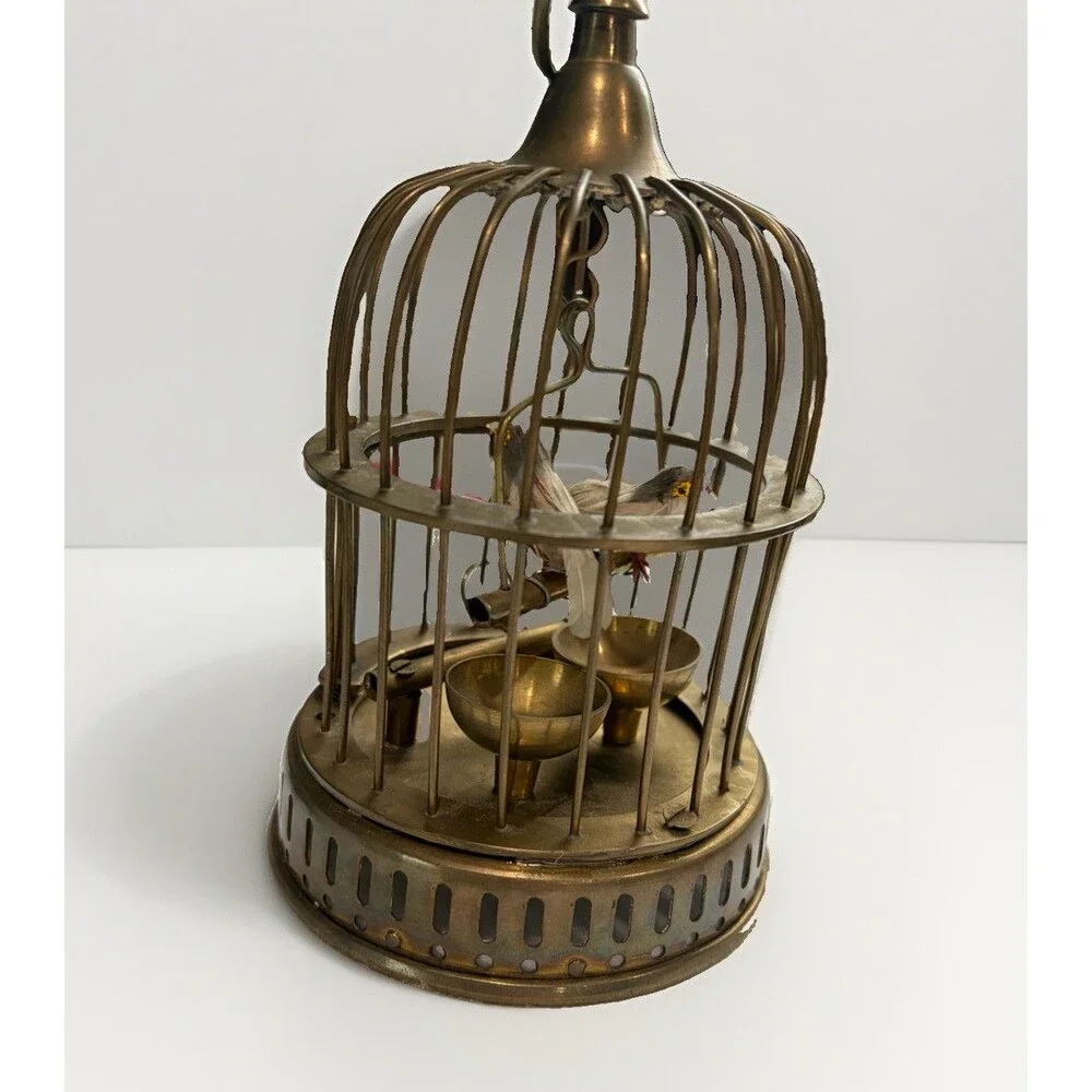 Solid Brass Bird House Cage With Birds Nature Whimsy Mid Century Modern Vintage